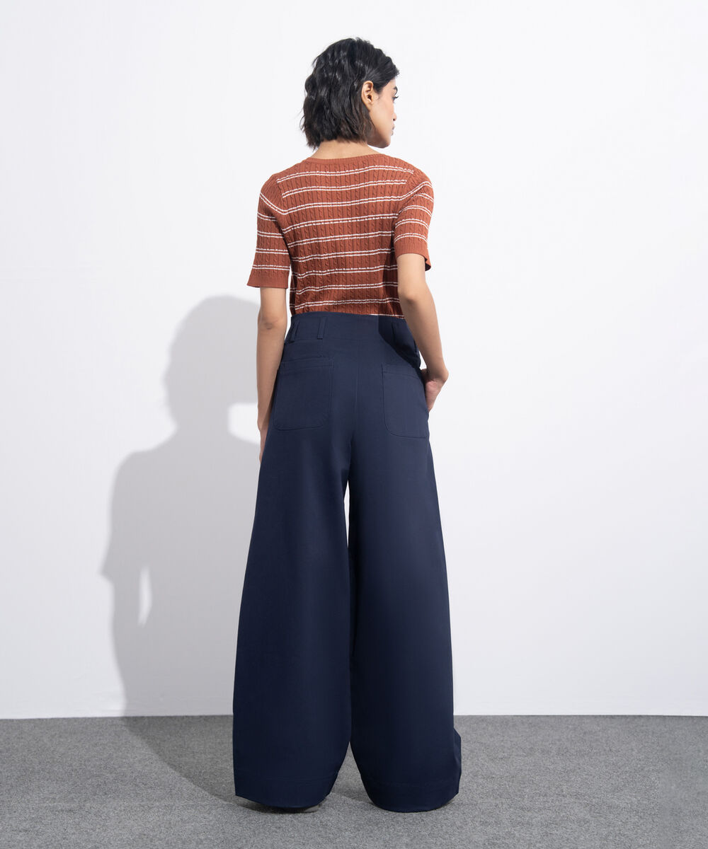 Women's Western Wear Blue Pleated Chino Trousers