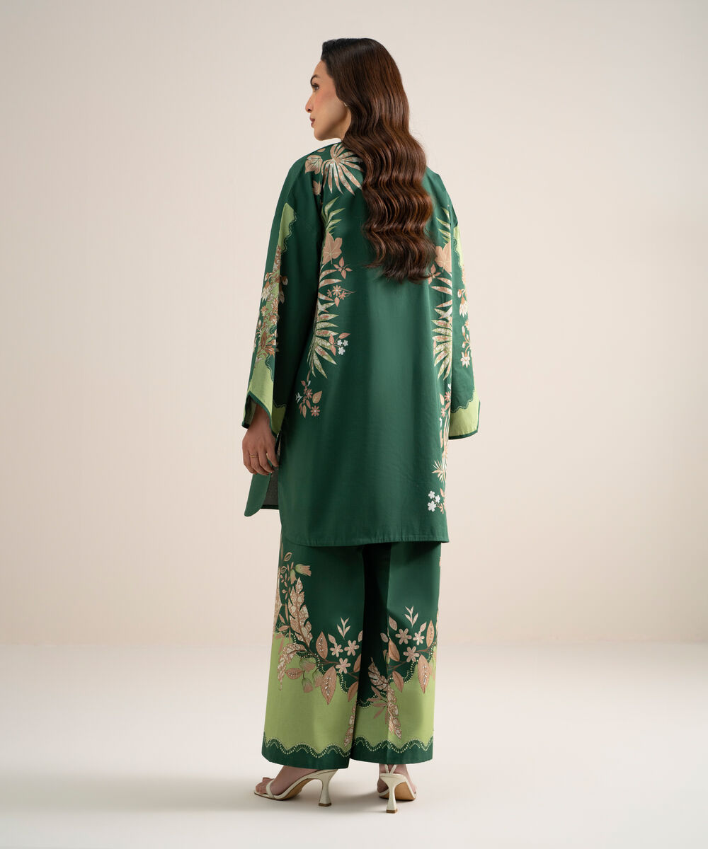 Women's Unstitched Lawn Printed Green  2 Piece Suit