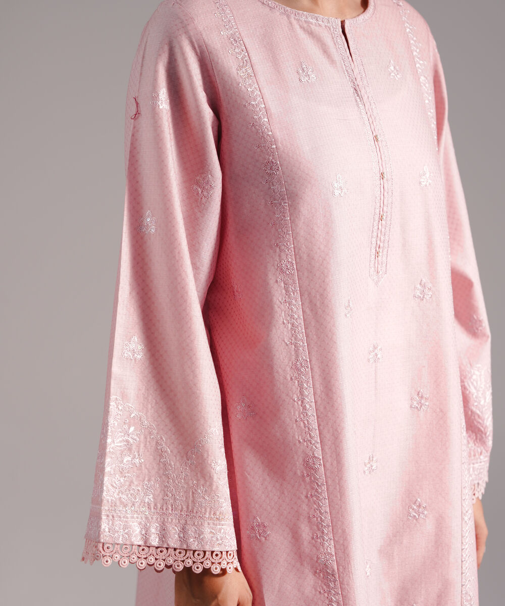 Women's RTW Dobby Embroidered Light Pink 3 Piece Suit