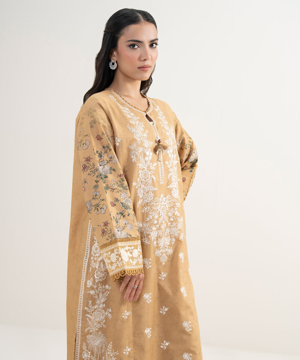 Women's RTW Zari Lawn Embroidered Sand Brown 2 Piece Suit