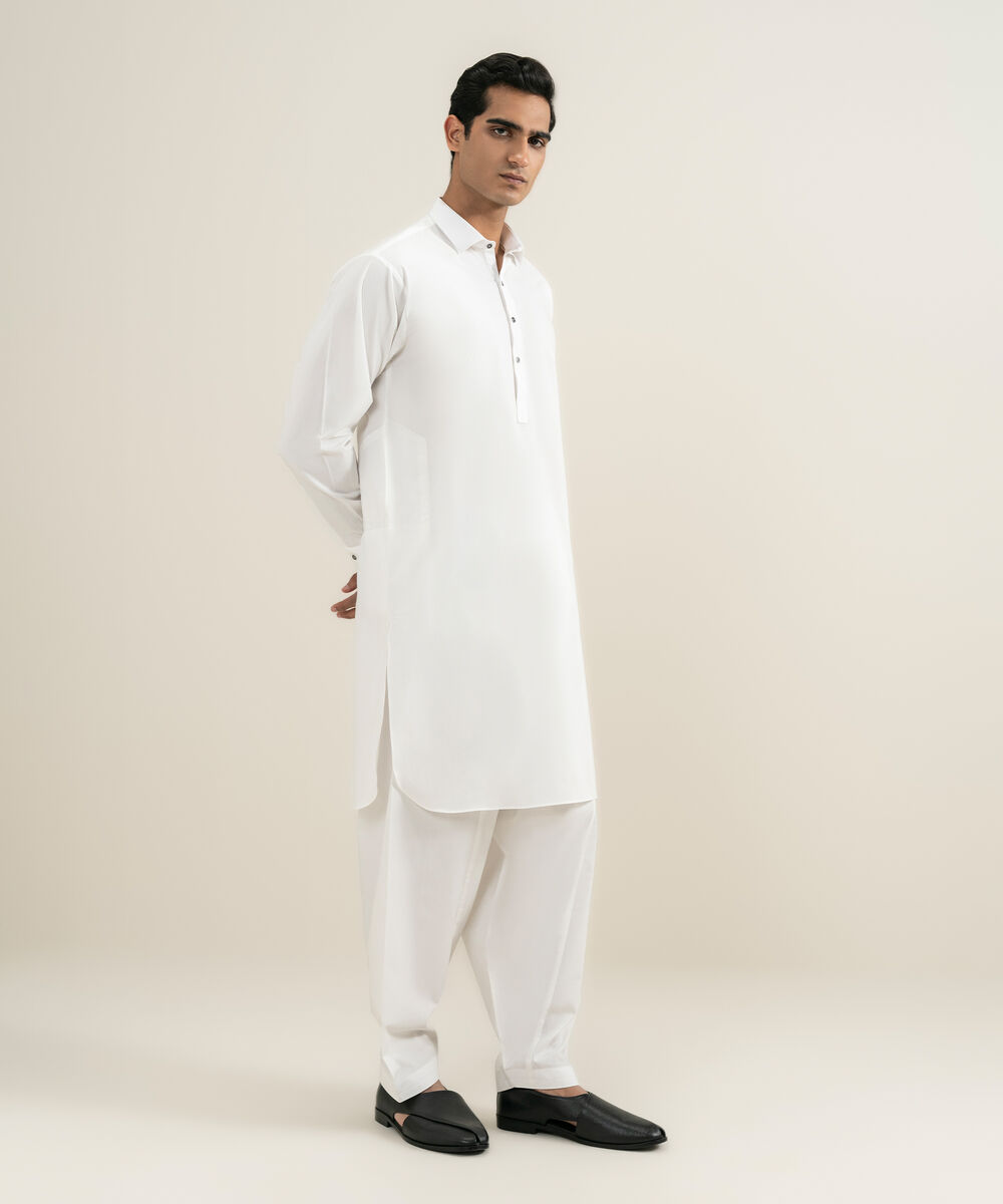 Men's Stitched Off White Kameez Shalwar