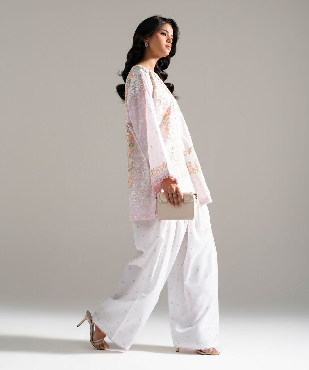 Women's RTW Lawn Embroidered White 2 Piece Suit