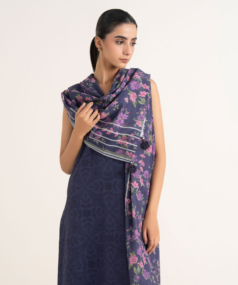 Women's Unstitched Lawn Printed Blue Three Piece Suit