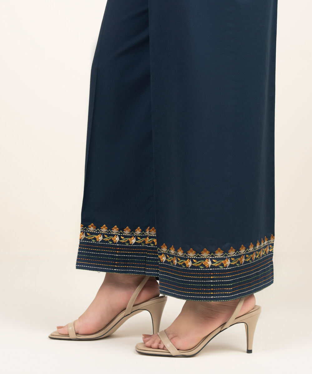 Women's RTW Lawn Embroidered Dark Blue Culottes