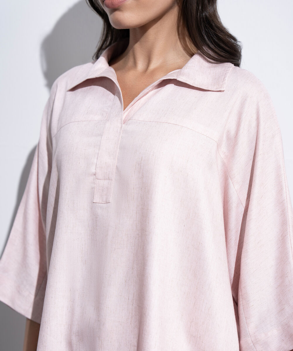 Women's Western Light Pink Loose-Fit Top With Kimono Sleeve