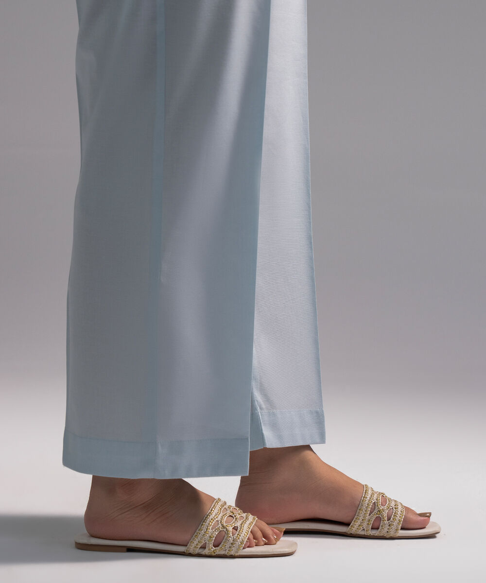 Women's RTW Cambric Solid Light Blue Straight Pants