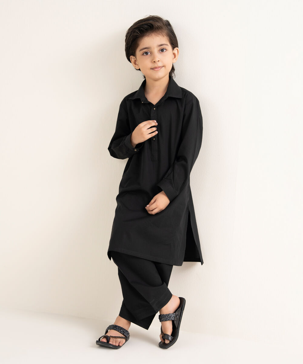 Men's Latha Plain Black Kameez Shalwar