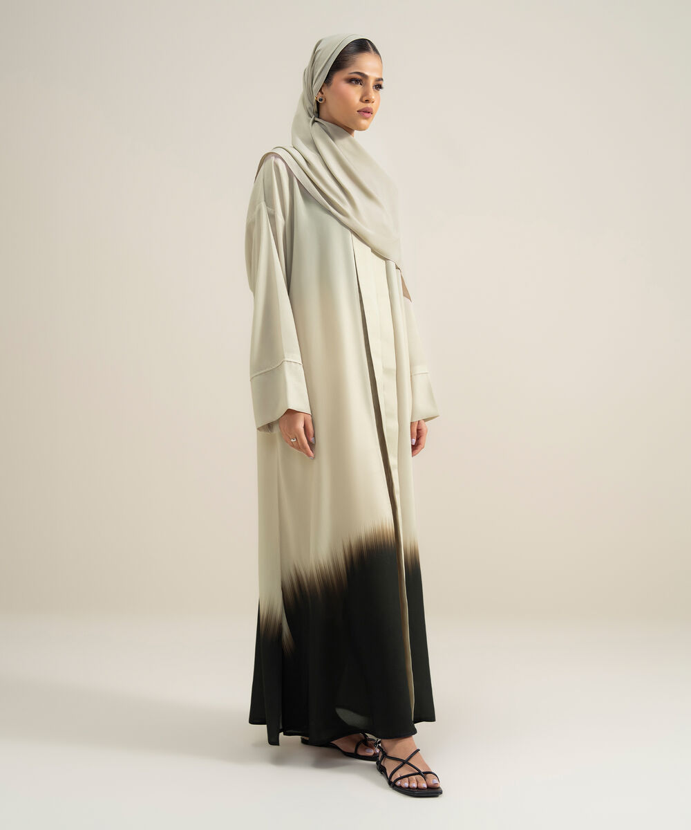 Women's Polyester Off White Printed Abbaya Set