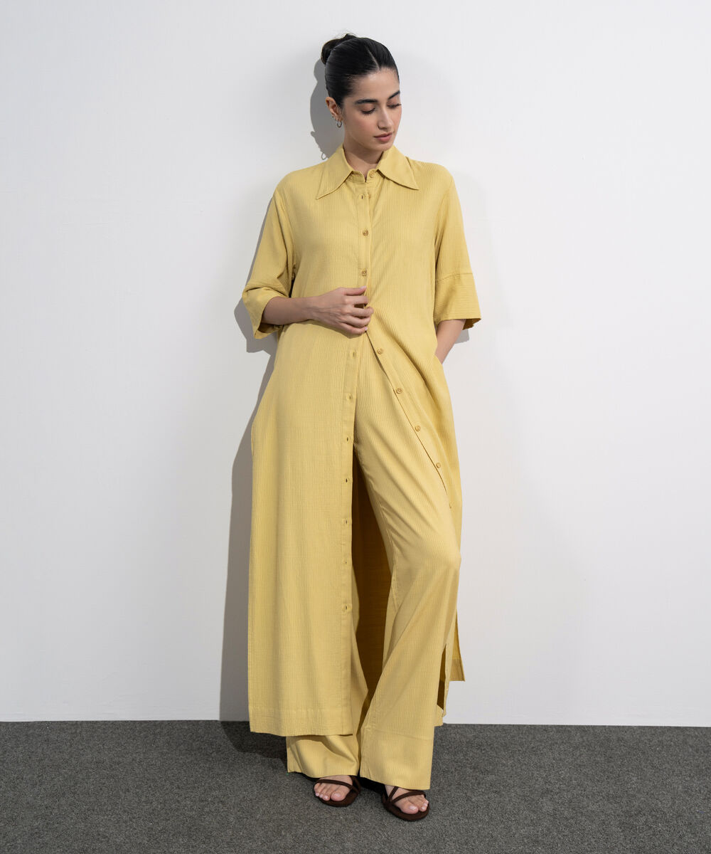 Women's Western Wear Lime Seersucker Button Through Dress