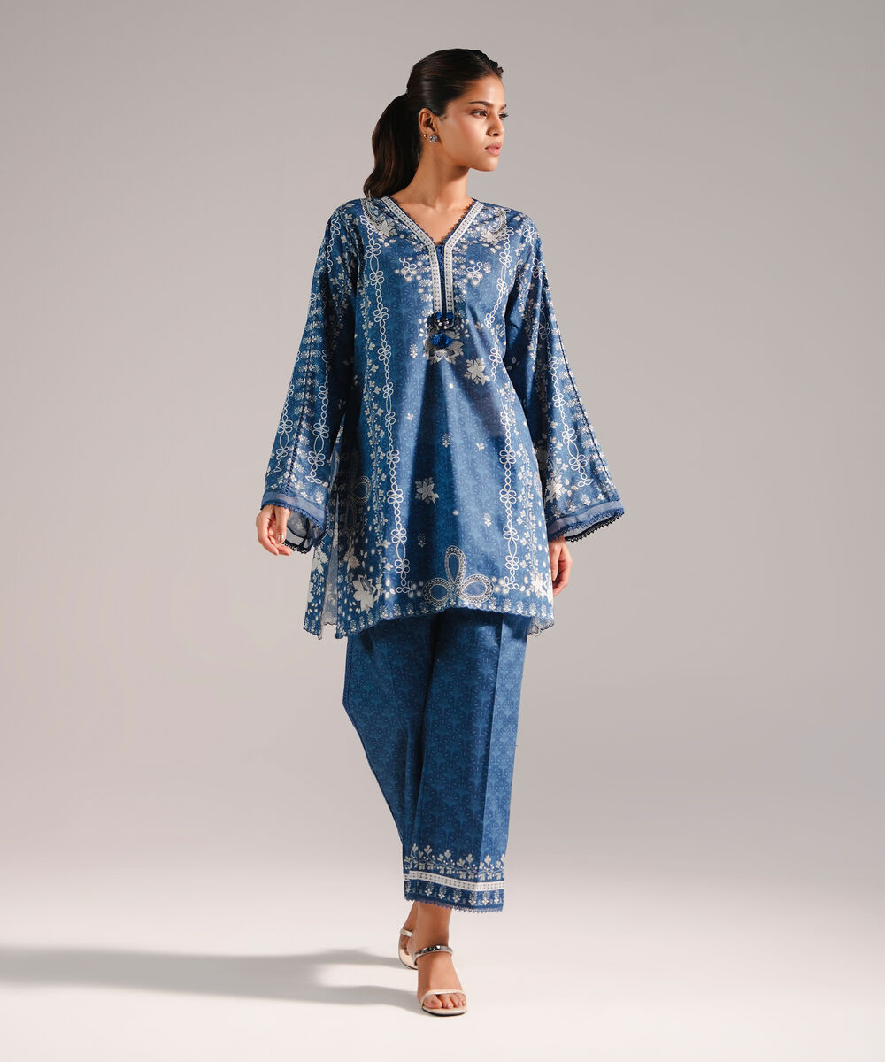 Women's RTW Lawn Printed Dark Blue 2 Piece Suit