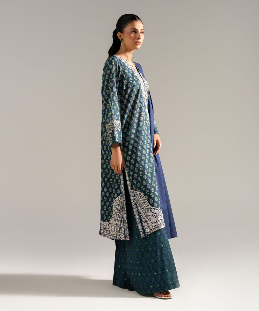 Women's RTW Lawn Embroidered Blue 3 Piece Suit