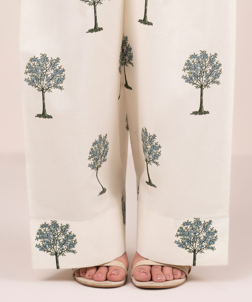 Women's RTW Cambric Printed Off White Farshi Shalwar