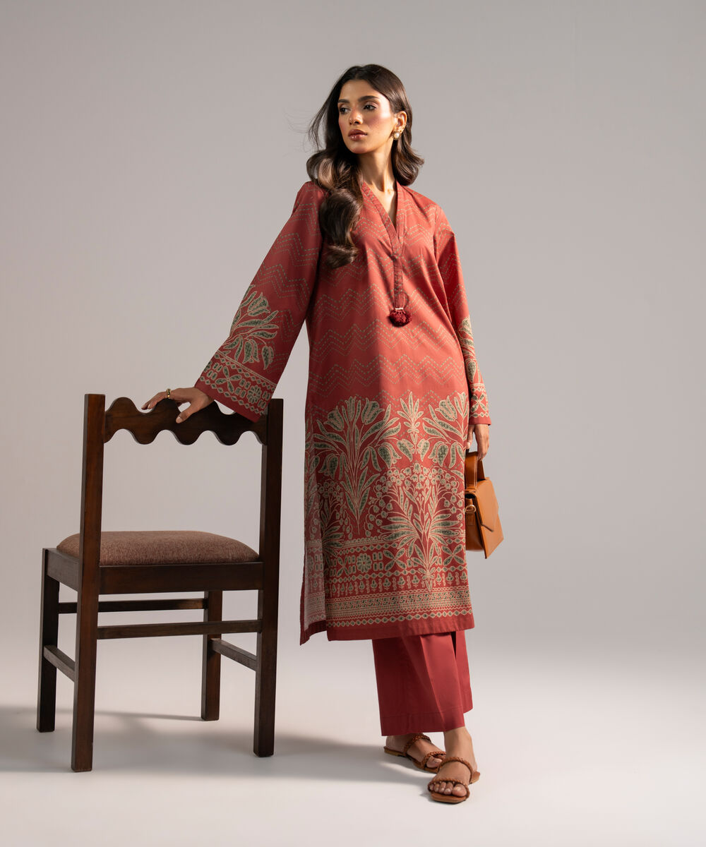 Women's RTW Lawn Printed Maroon 2 Piece Suit