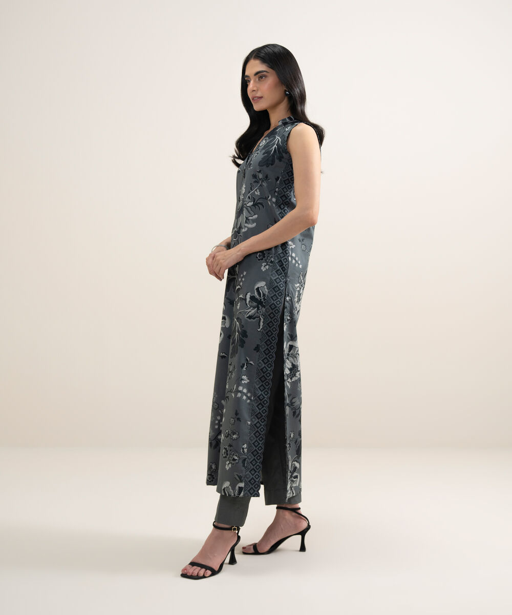 Women's Unstitched Lawn Printed Dark Grey Shirt