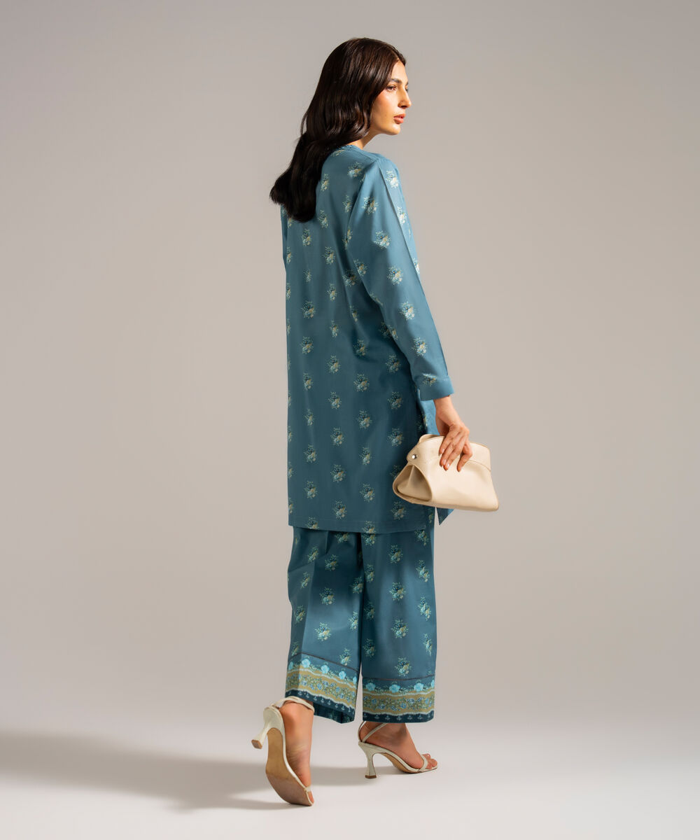 Women's RTW Lawn Printed Green Straight Shirt