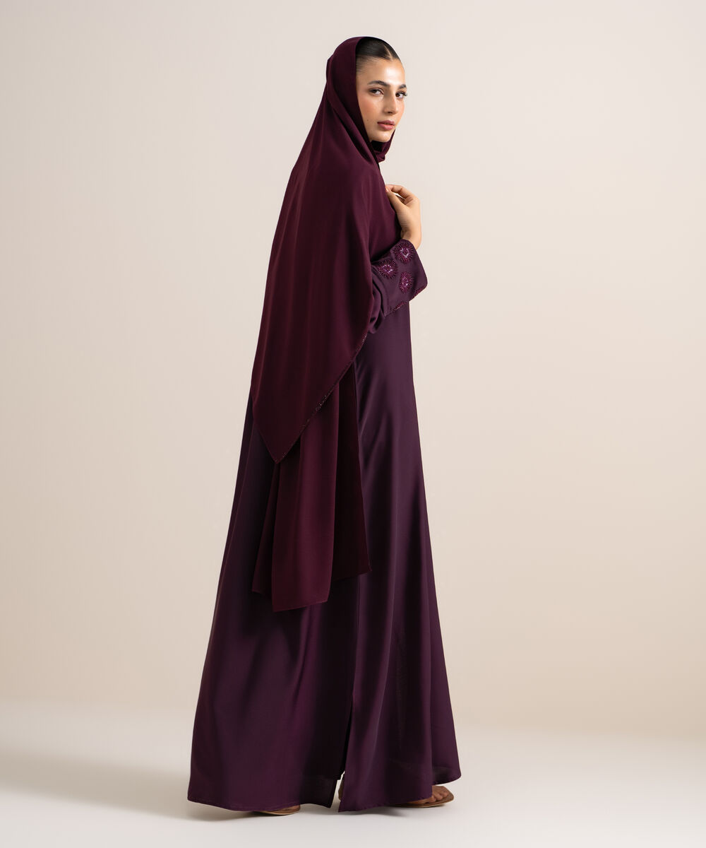 Women's Purple Embellished Abaya Set