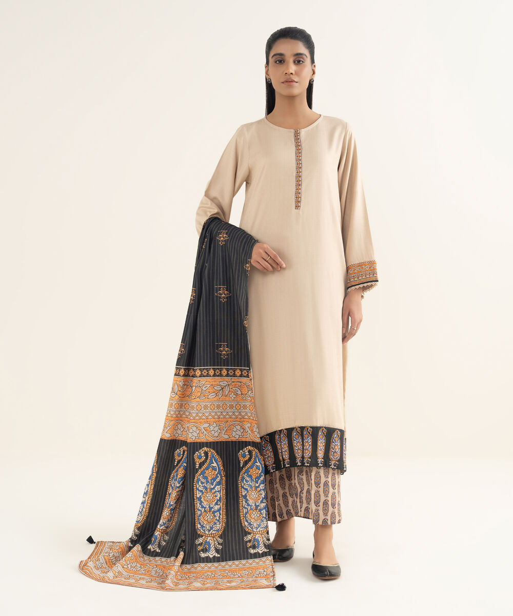 Women's RTW Textured Viscose Solid Beige A-Line Shirt