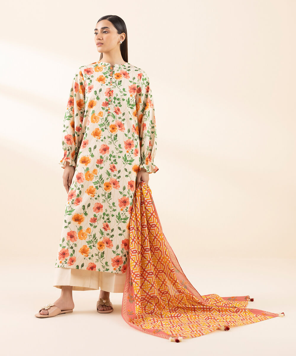 Women's Unstitched Lawn Printed Multi 3 Piece Suit