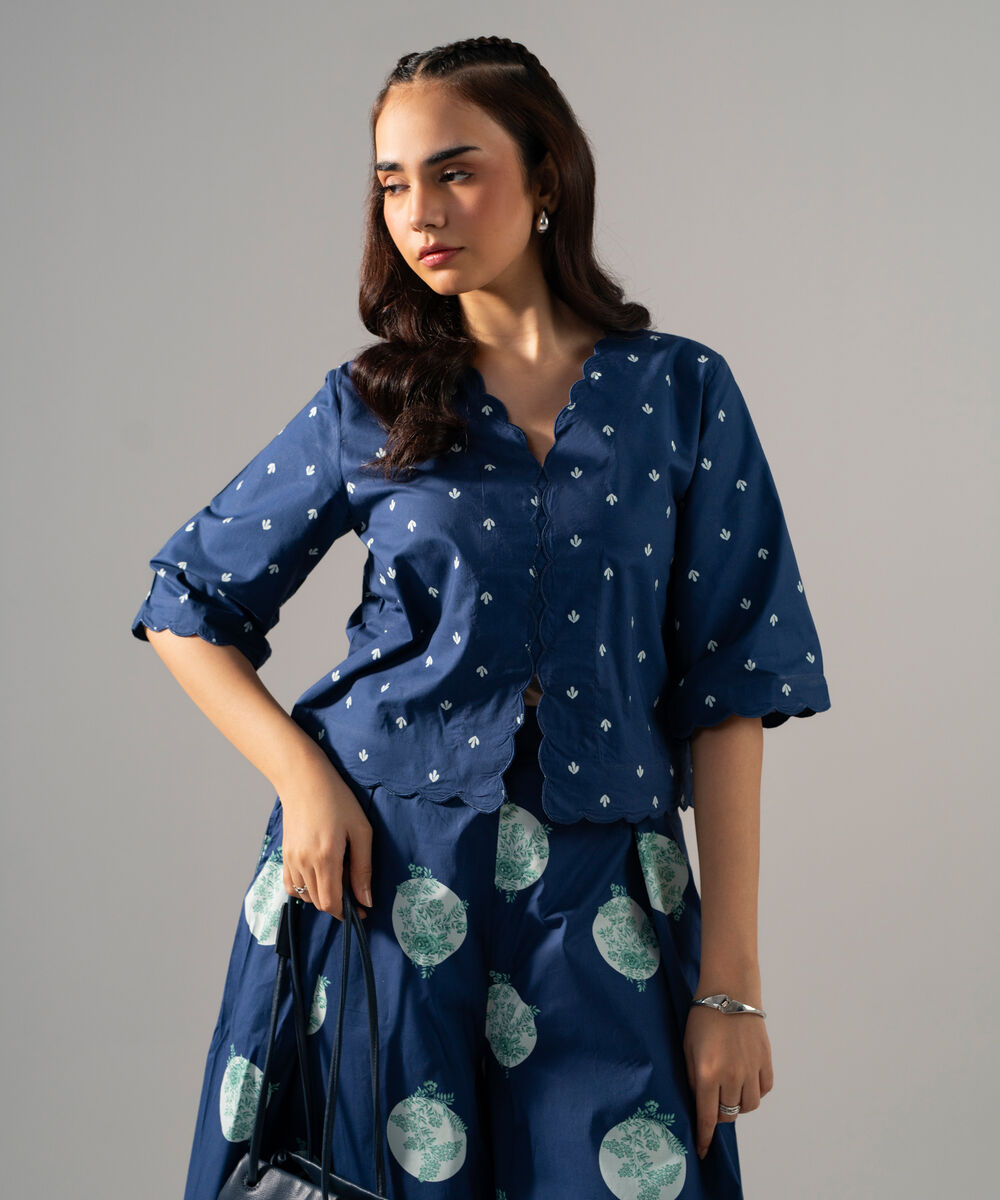 Women's RTW Poplin Printed Dark Blue Top