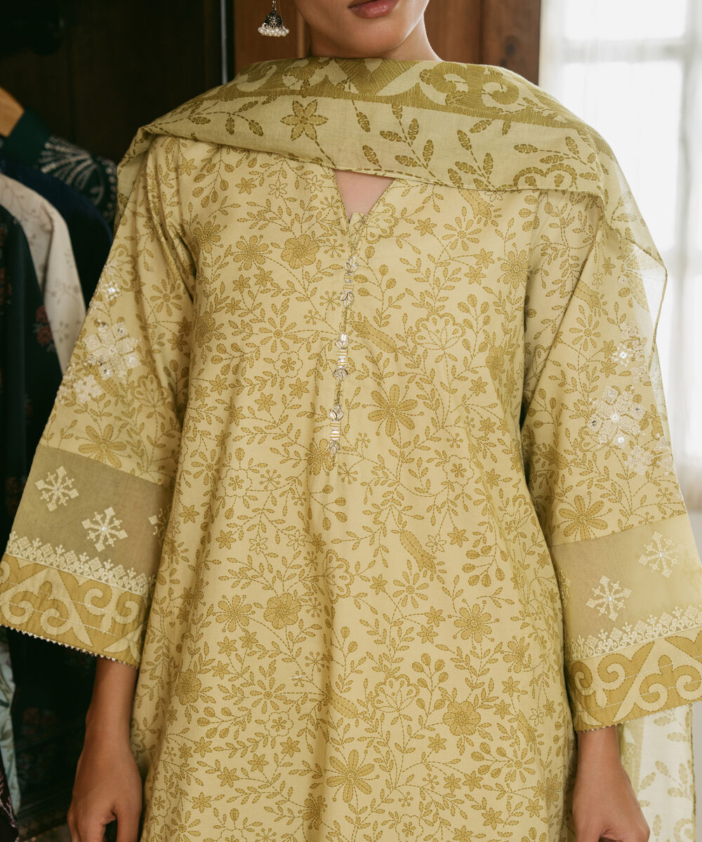 Women's Unstitched Lawn Embroidered Yellow