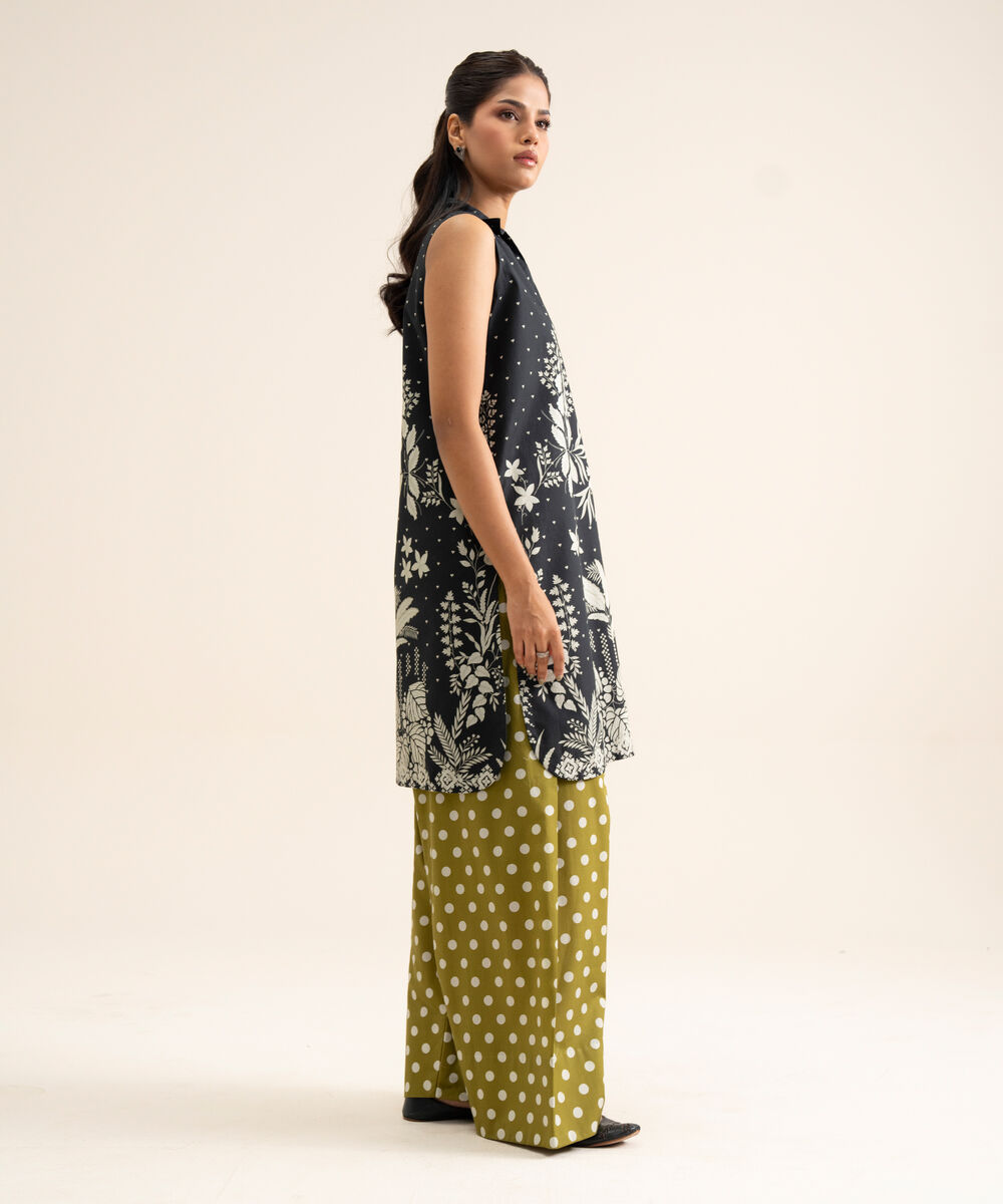 Women's Unstitched Cotton Printed Black & White 1 Piece Suit