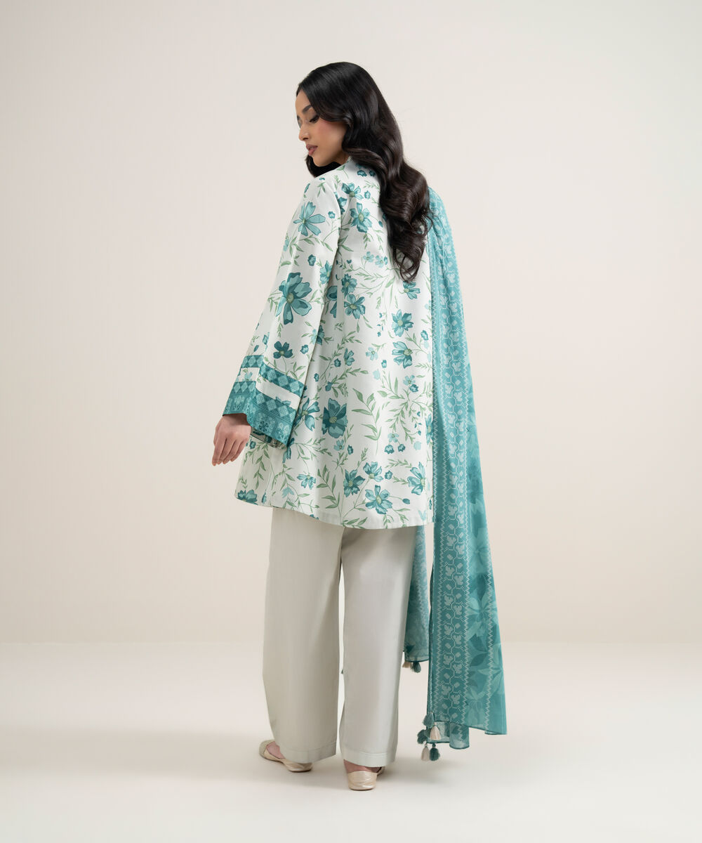Women's Unstitched Lawn Printed Off White 2 Piece Suit