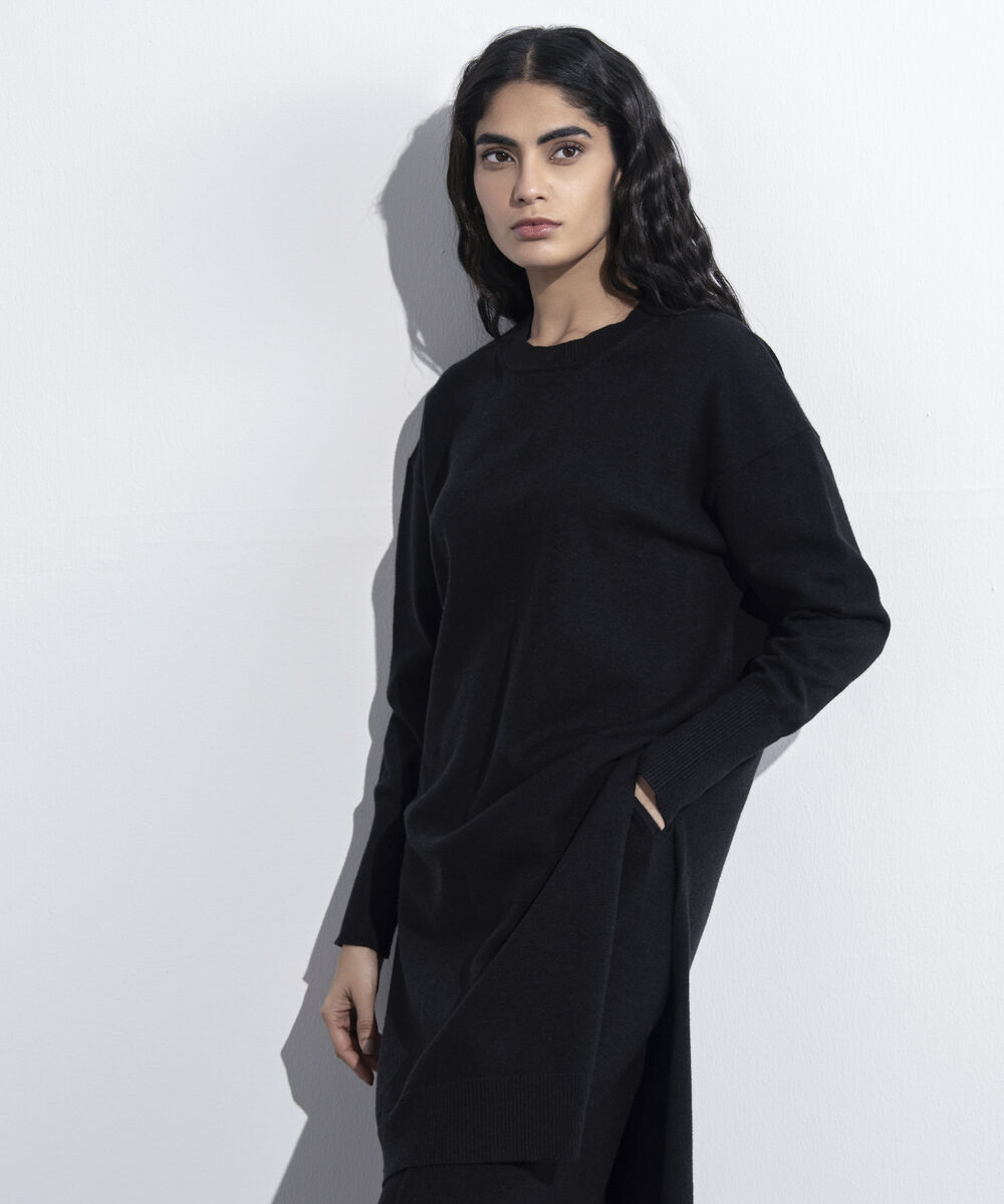 Women's Western Wear Black Sweater Knit Long Top