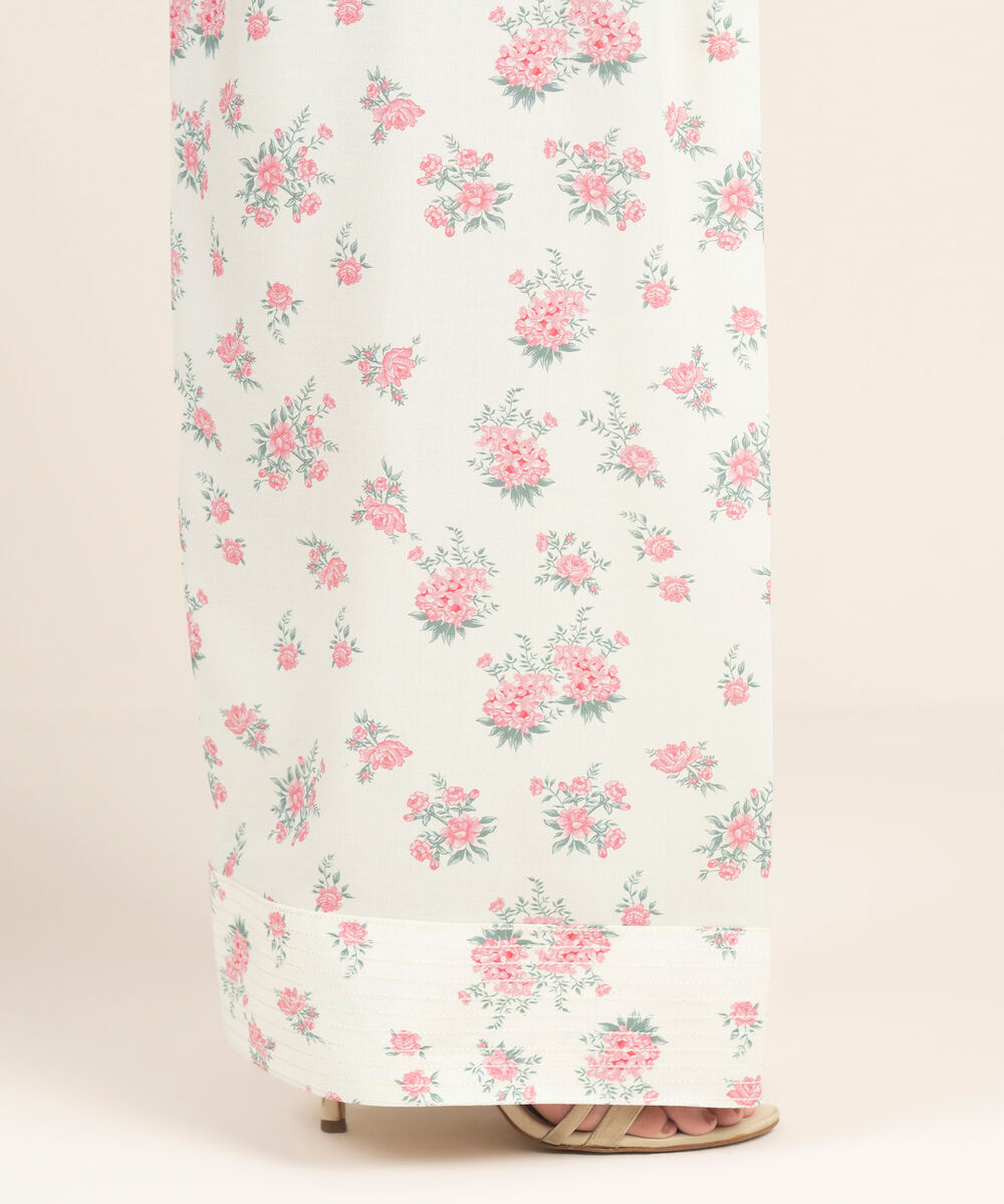 Women's RTW Linen Viscose Printed White Farshi Shalwar