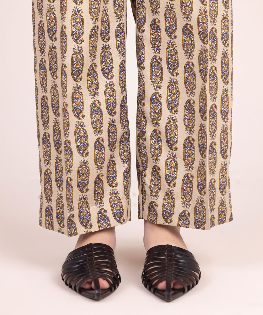 Women's RTW Arabic Dobby Printed Beige Straight Pants
