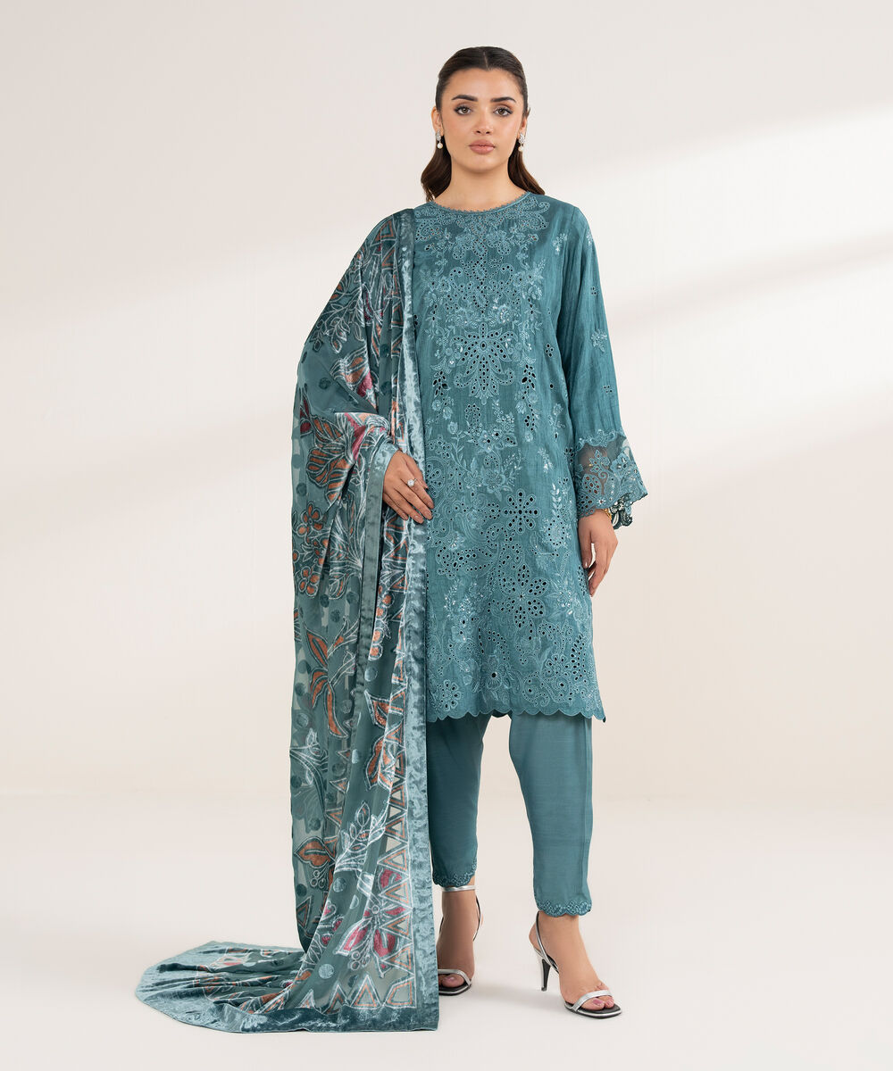 Women's Unstitched Viscose Raw Silk 3 Piece Suit