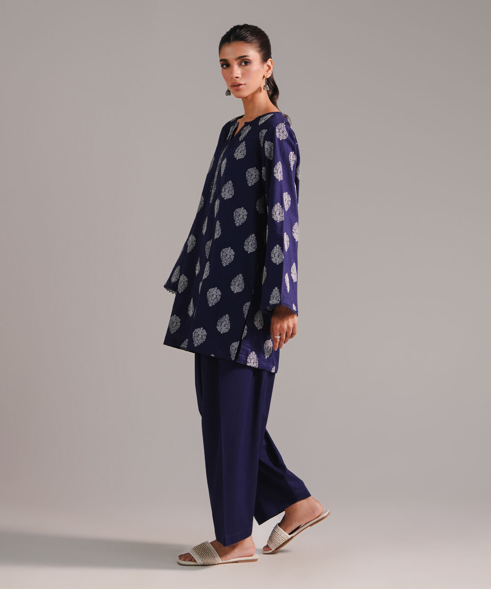 Women's RTW Lawn Printed Dark Blue Straight Shirt