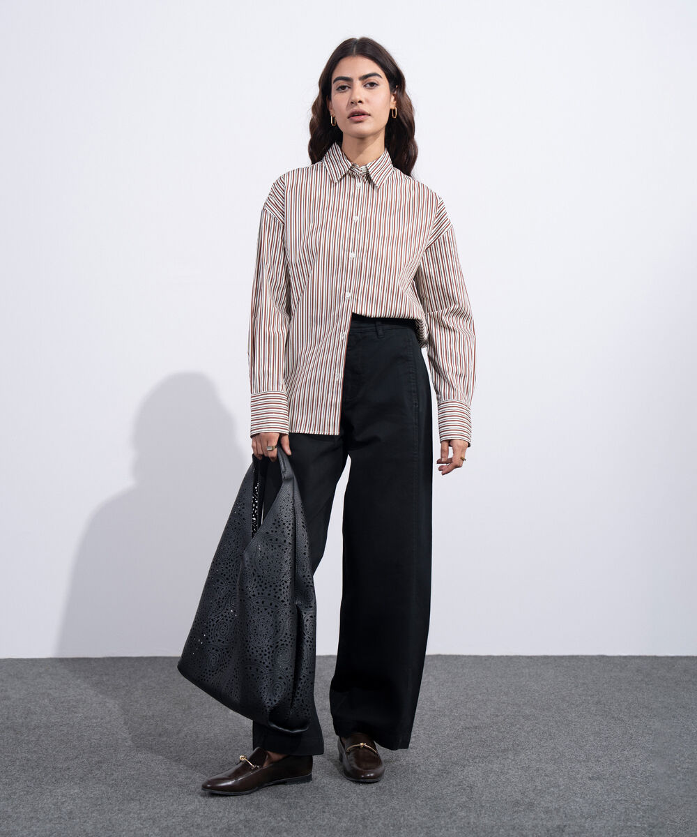 Women's Western Black Barrel Fit Chino Trousers