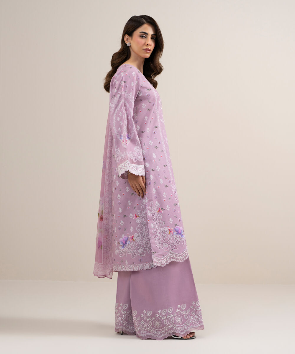 Women's Unstitched Dobby Embroidered Pink 3 Piece Suit