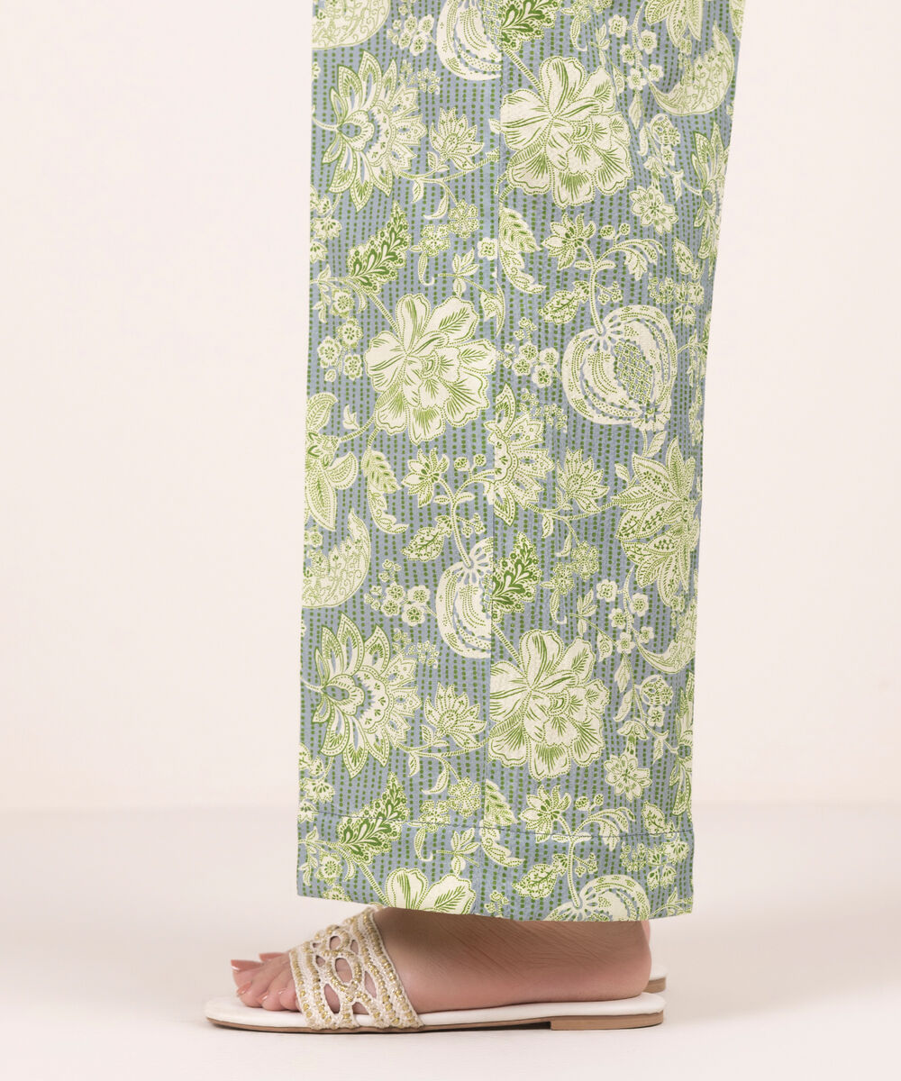 Women's RTW Seersucker Printed Green Straight Pants