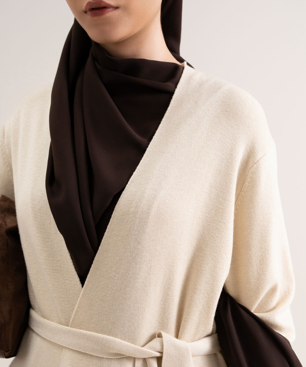 Women's Ivory Solid Sweater-Knit Abaya Set