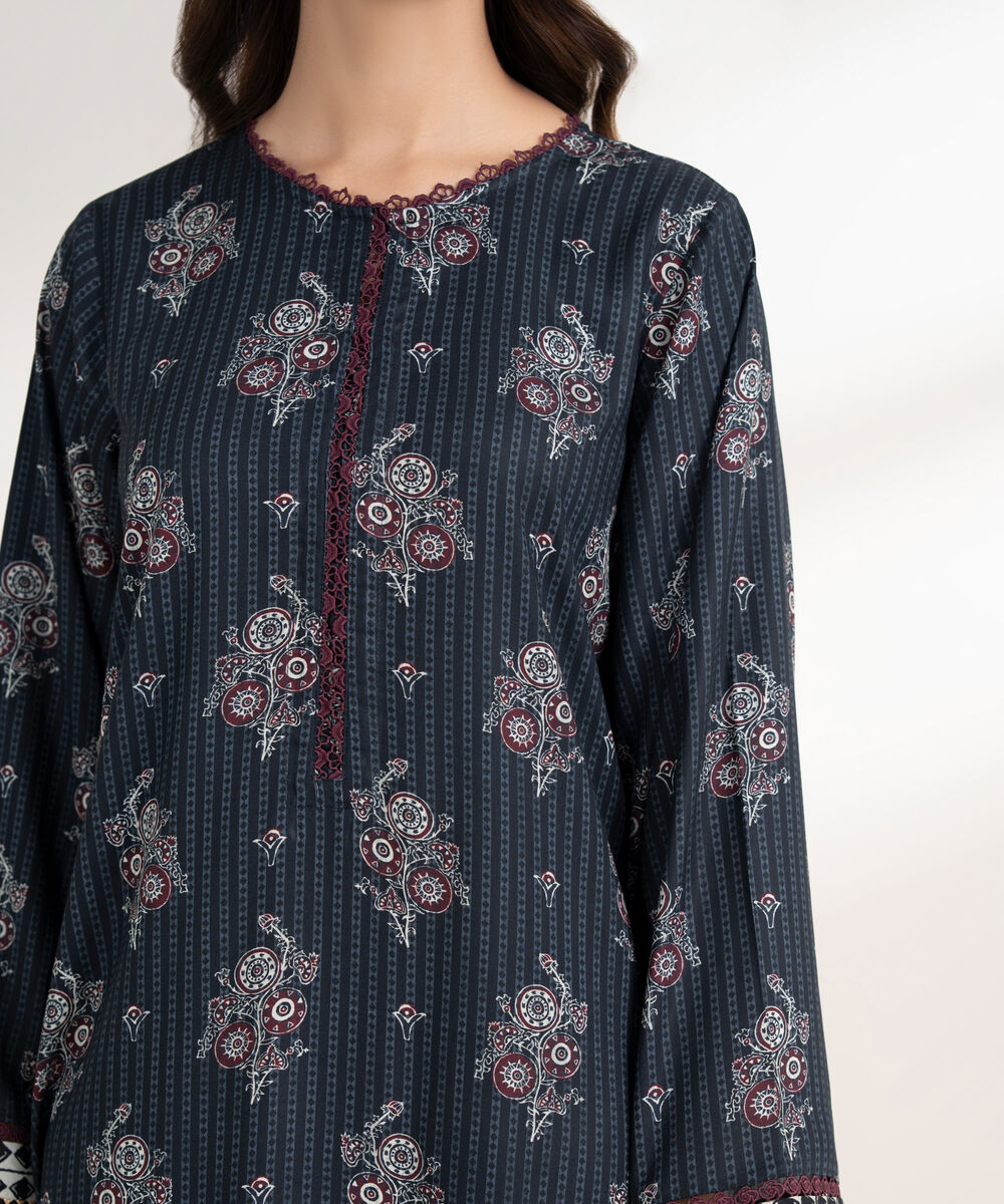 Women's RTW Viscose Linen Printed Straight Black Shirt