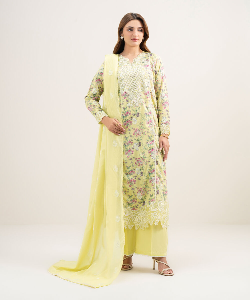 Lawn Embroidered Yellow Dupatta