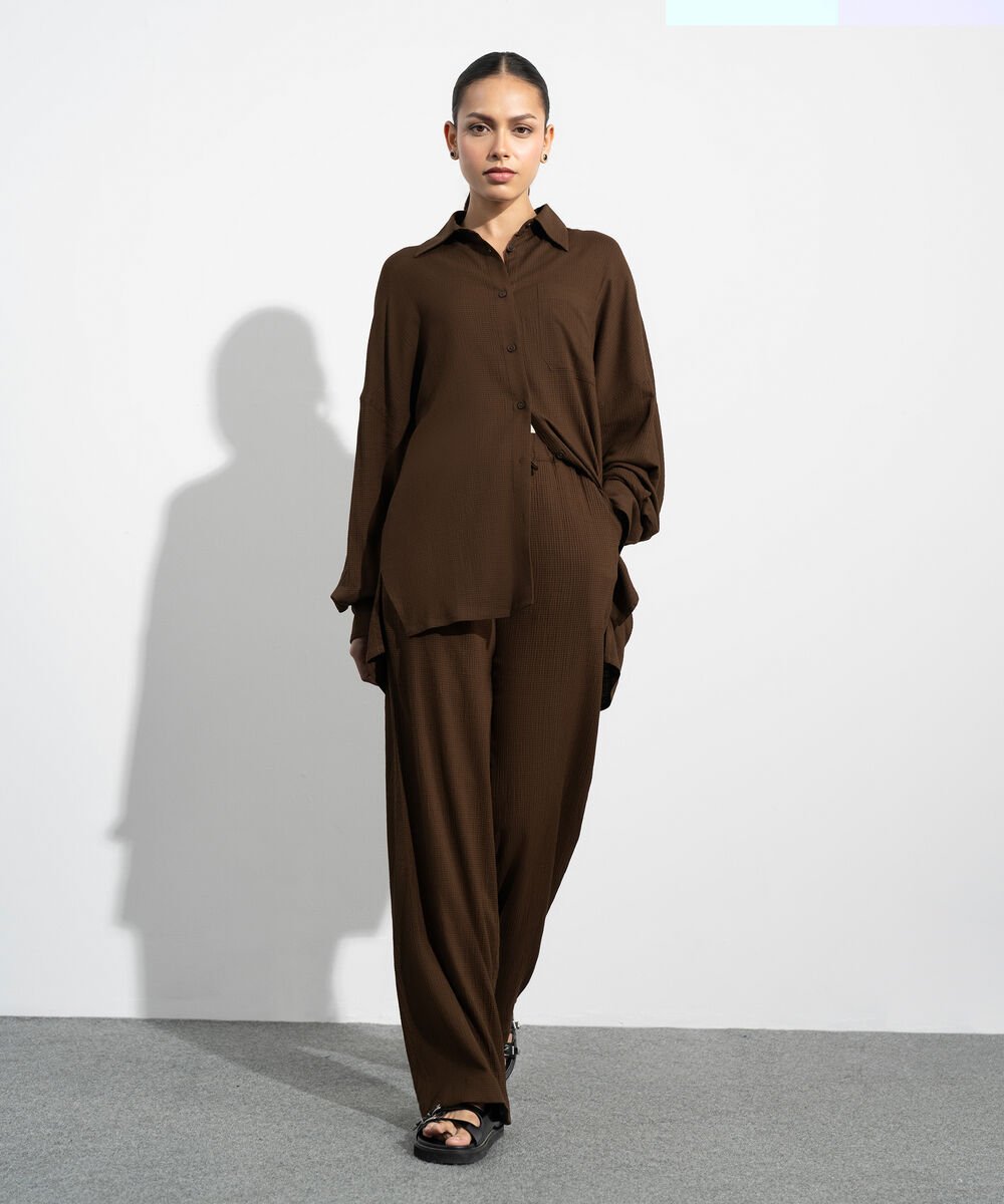 Women's Western Brown Oversized Button Through Shirt