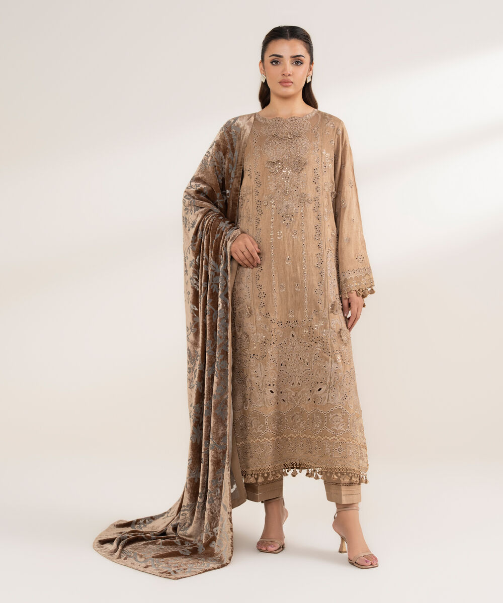 Women's Unstitched Viscose Raw Silk 3 Piece Suit