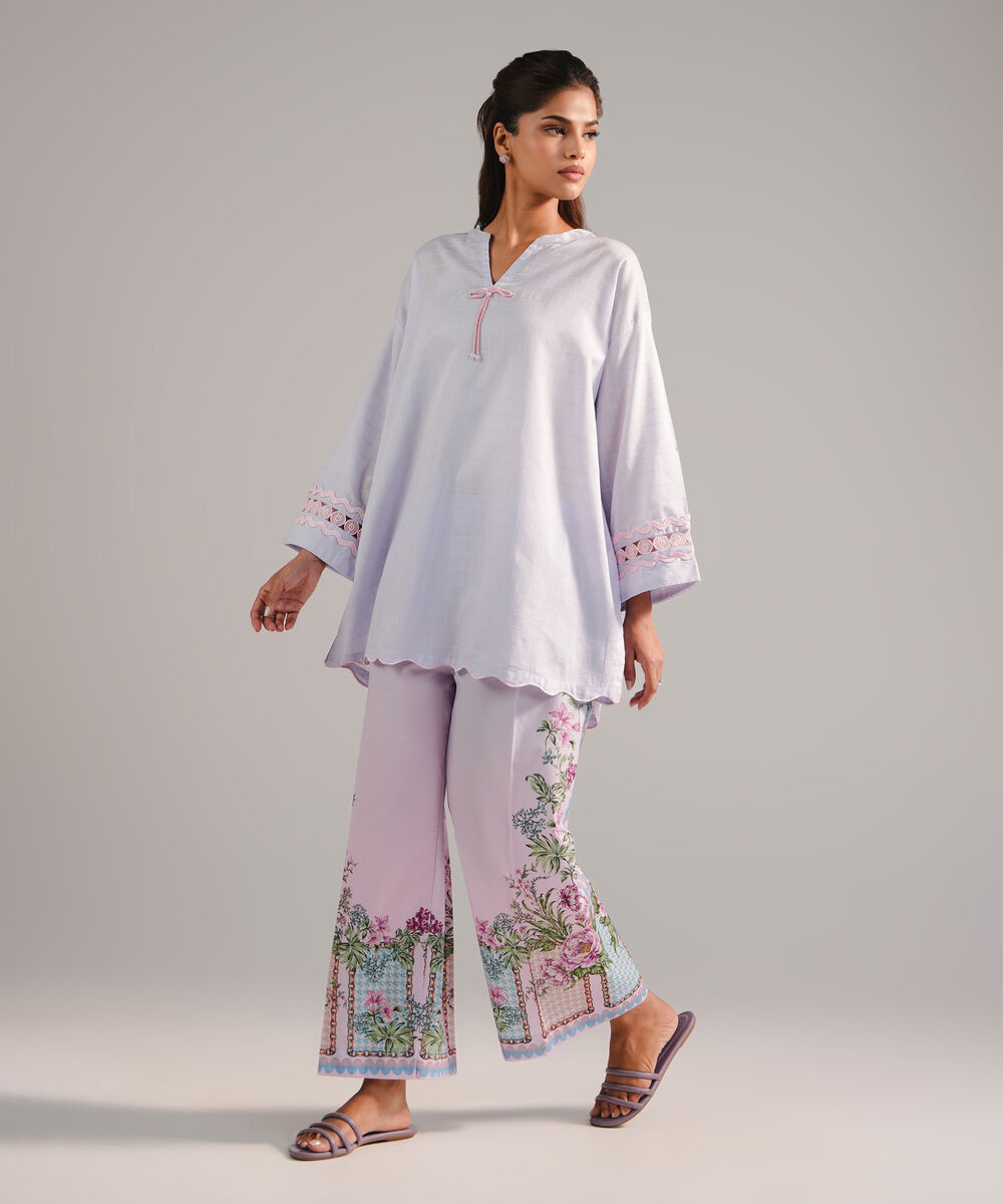 Women's RTW Dobby Embroidered Lilac 2 Piece Suit