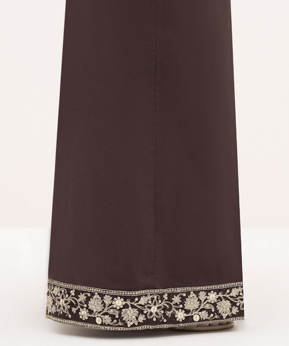 Women's RTW Cambric Brown Embroidered Flared Pants