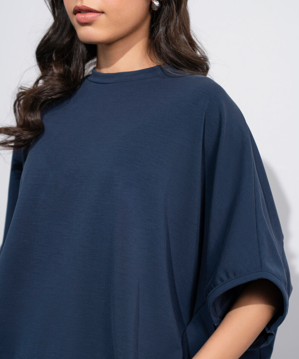 Women's Western Navy Blue Soft Lux  Loose-Fit Kimono T-Shirt
