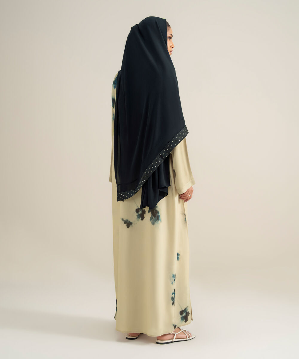Women's Polyester Off White Kimono Printed Abbaya Set