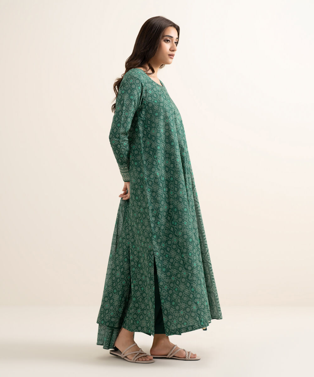 Women's Unstitched Lawn Printed Green 3 Piece Suit