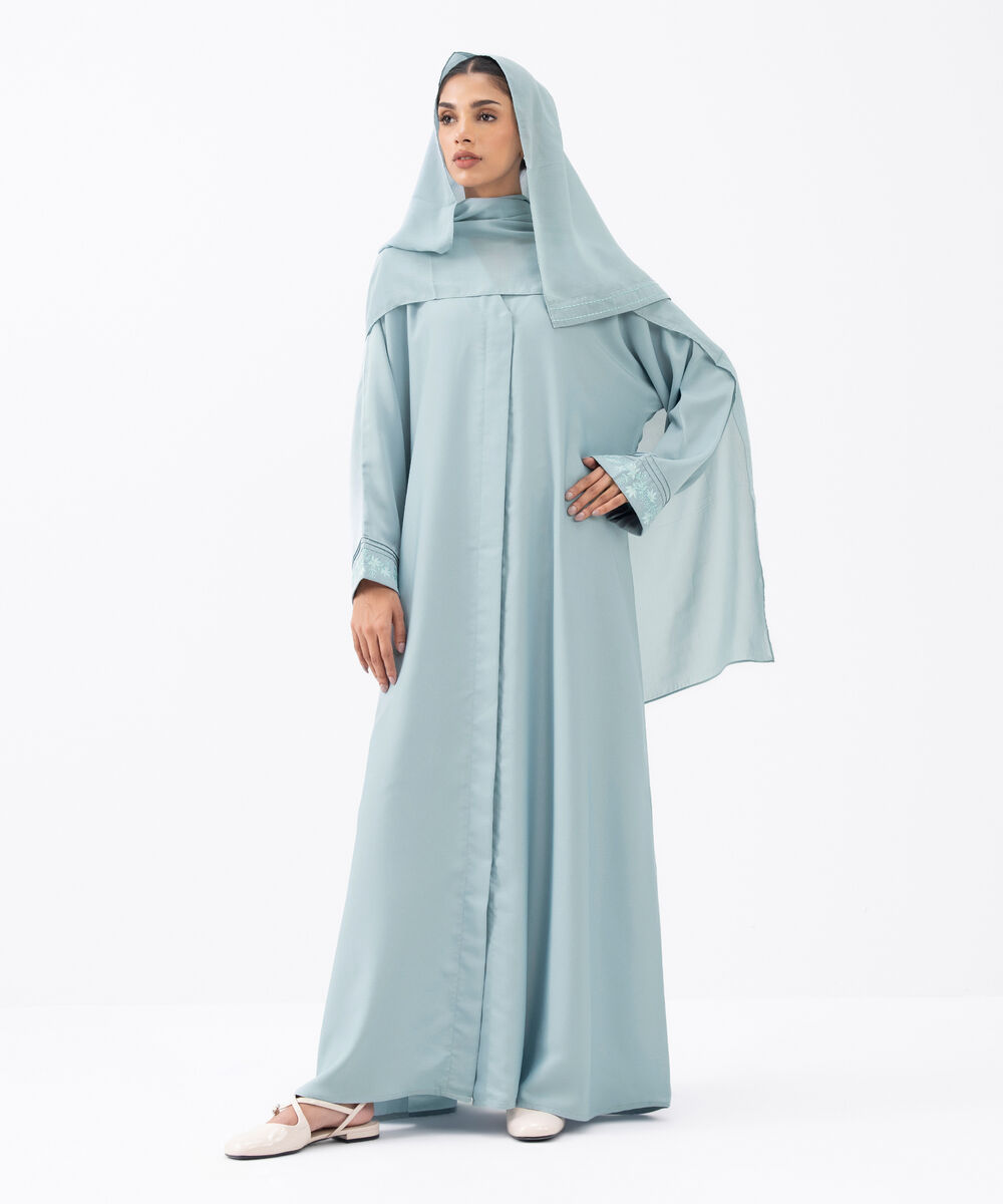 Women's Blue Polyester Abaya Set