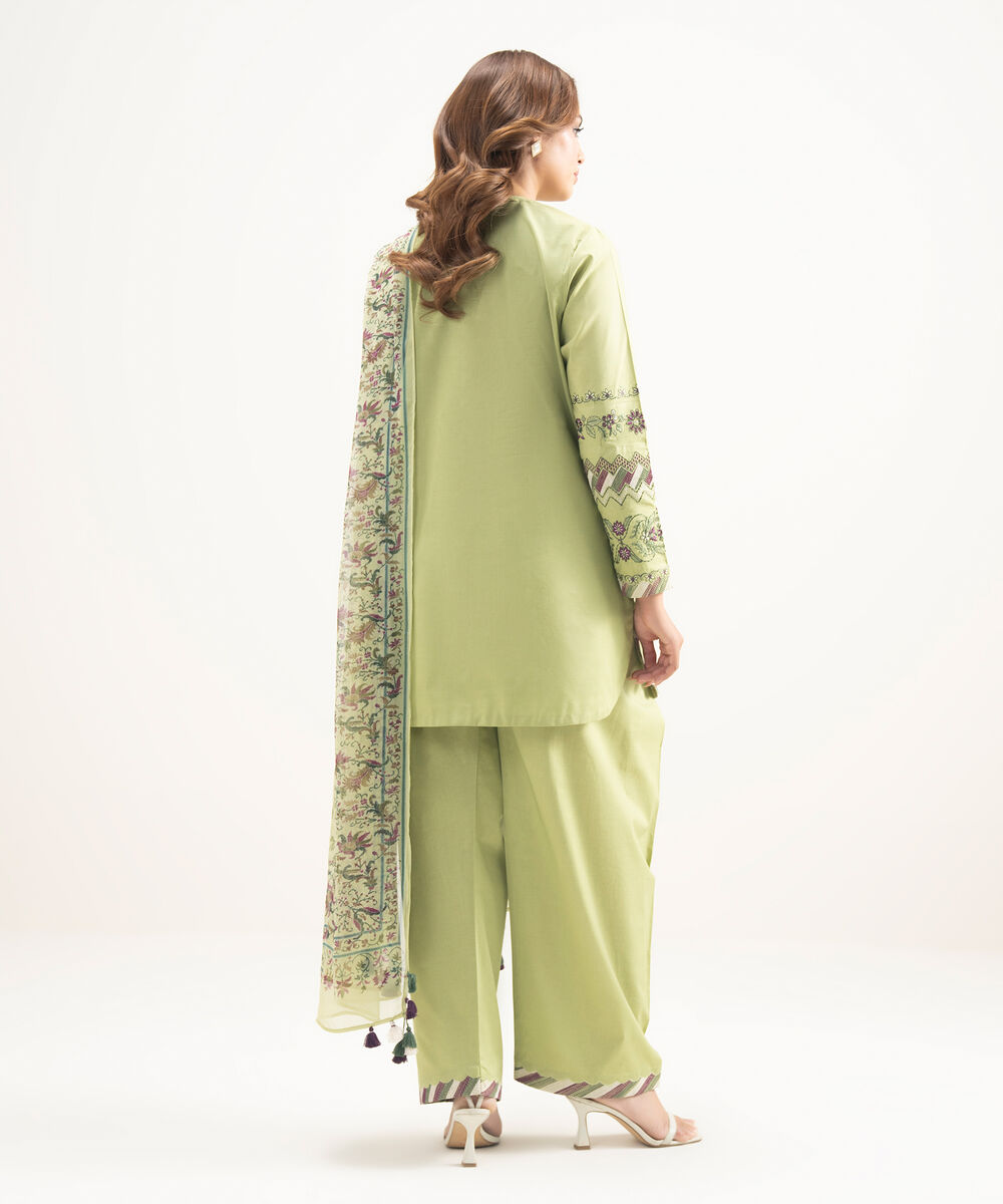 Women's Unstitched Lawn Embroidered Green 3 Piece Suit