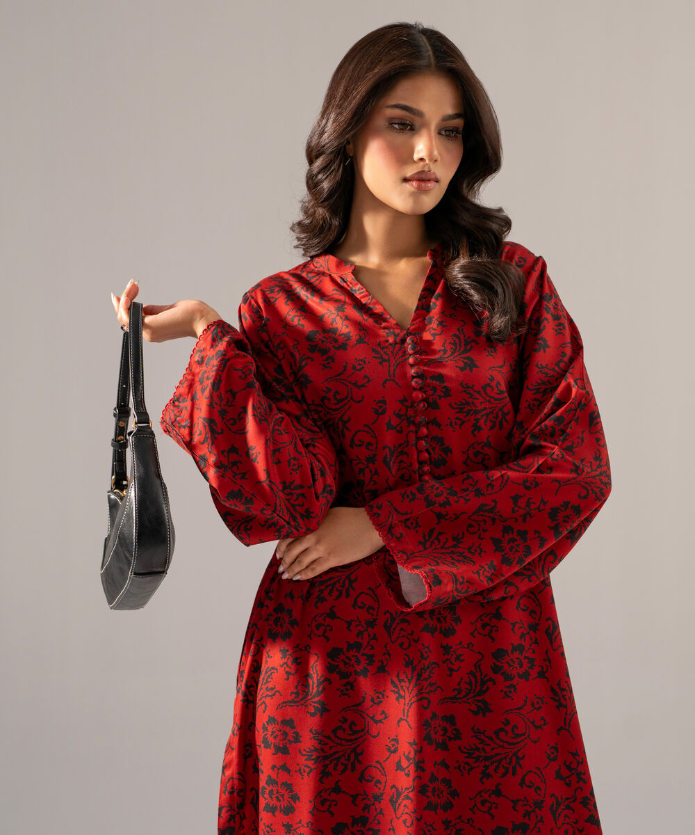 Women's RTW Viscose Marina Printed Maroon Straight Shirt
