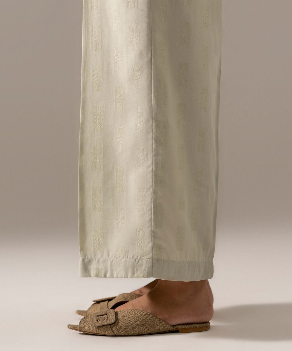 Women's RTW Poly Viscose Jacquard Solid Seafoam Green Culottes