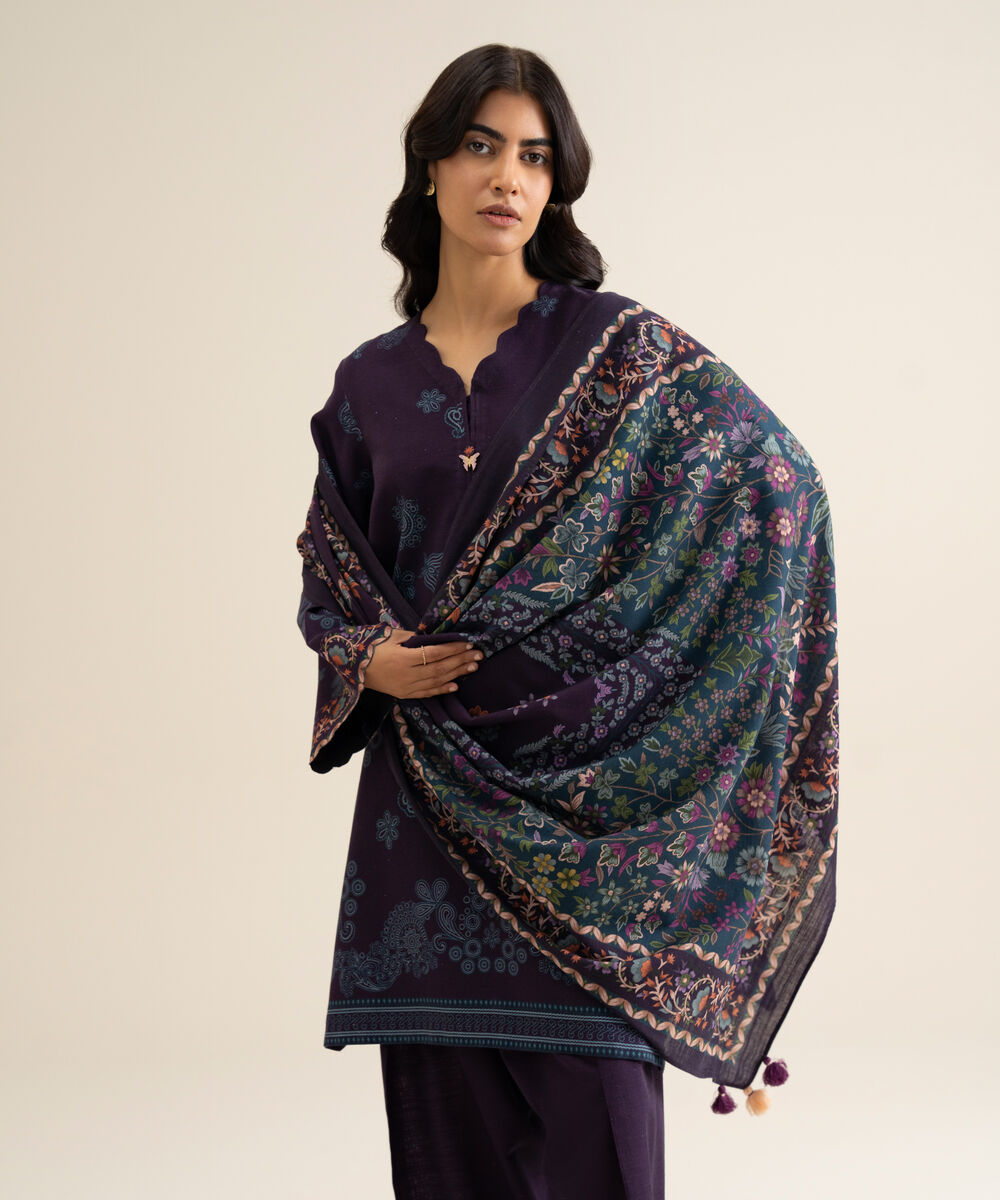 Women's Unstitched Lawn Printed Plum 3 Piece Suit