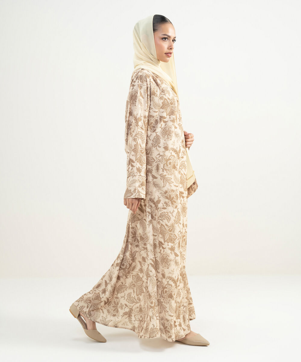 Women's Ivory Printed Abaya Set
